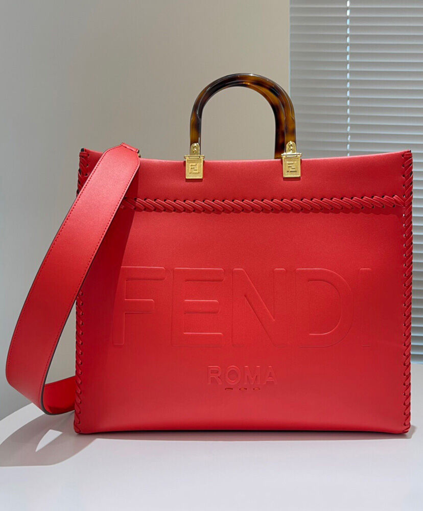 Fendi Sunshine Medium Leather Shopper Bag 8BH386 Red